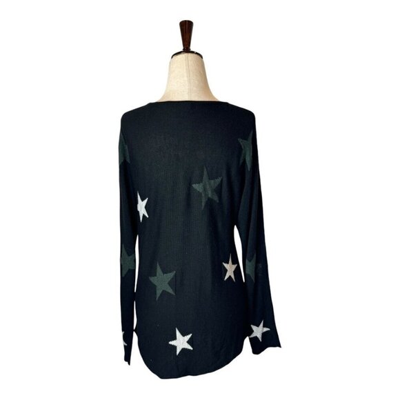 Rachel Zoe Sweater Women Small Black Rayon Cashmere Blend Start Print Pullover - Picture 3 of 9